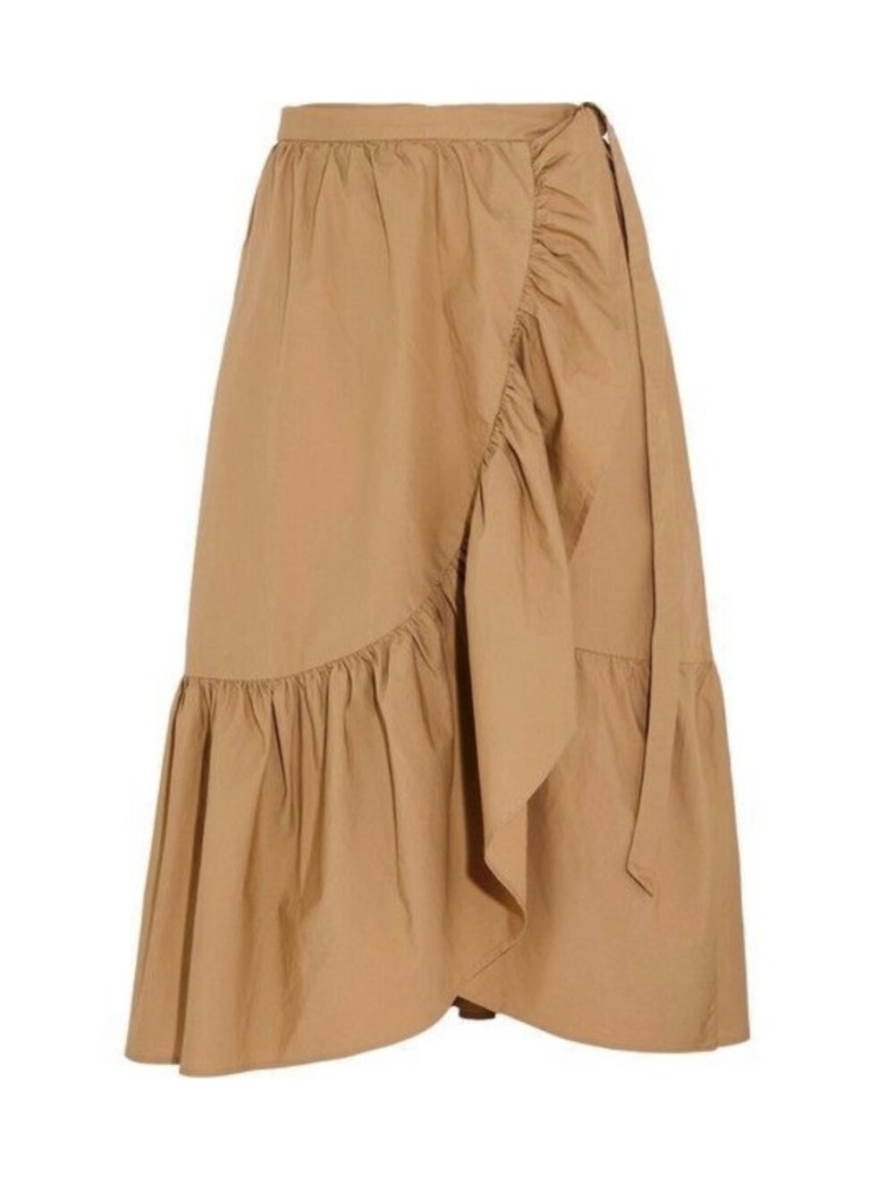 J.Crew Wrap Ruffle Midi Skirt In Honey Brown Size 14 Cotton Poplin